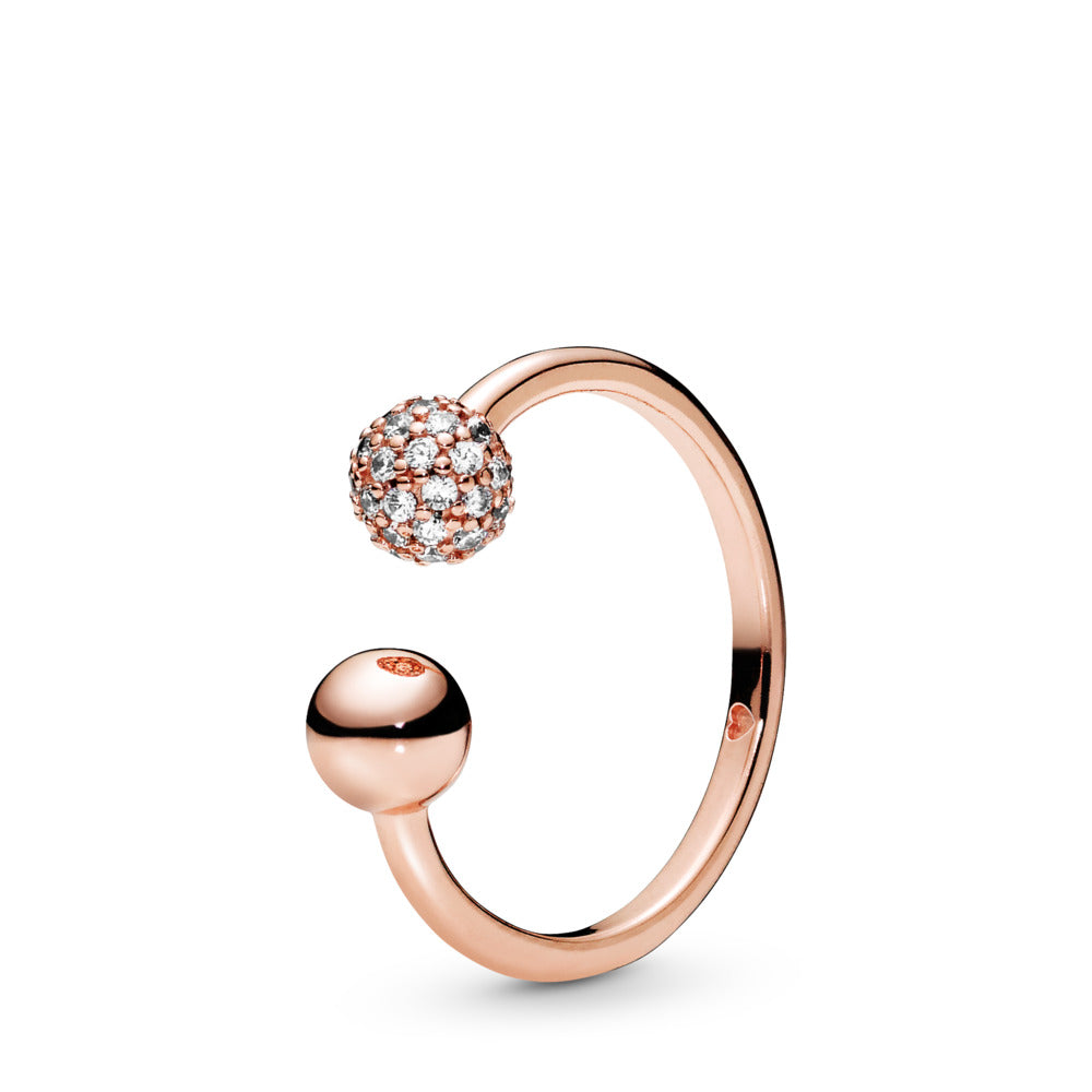 FINAL SALE - Polished & Pave Bead Open Ring, Size 7.5