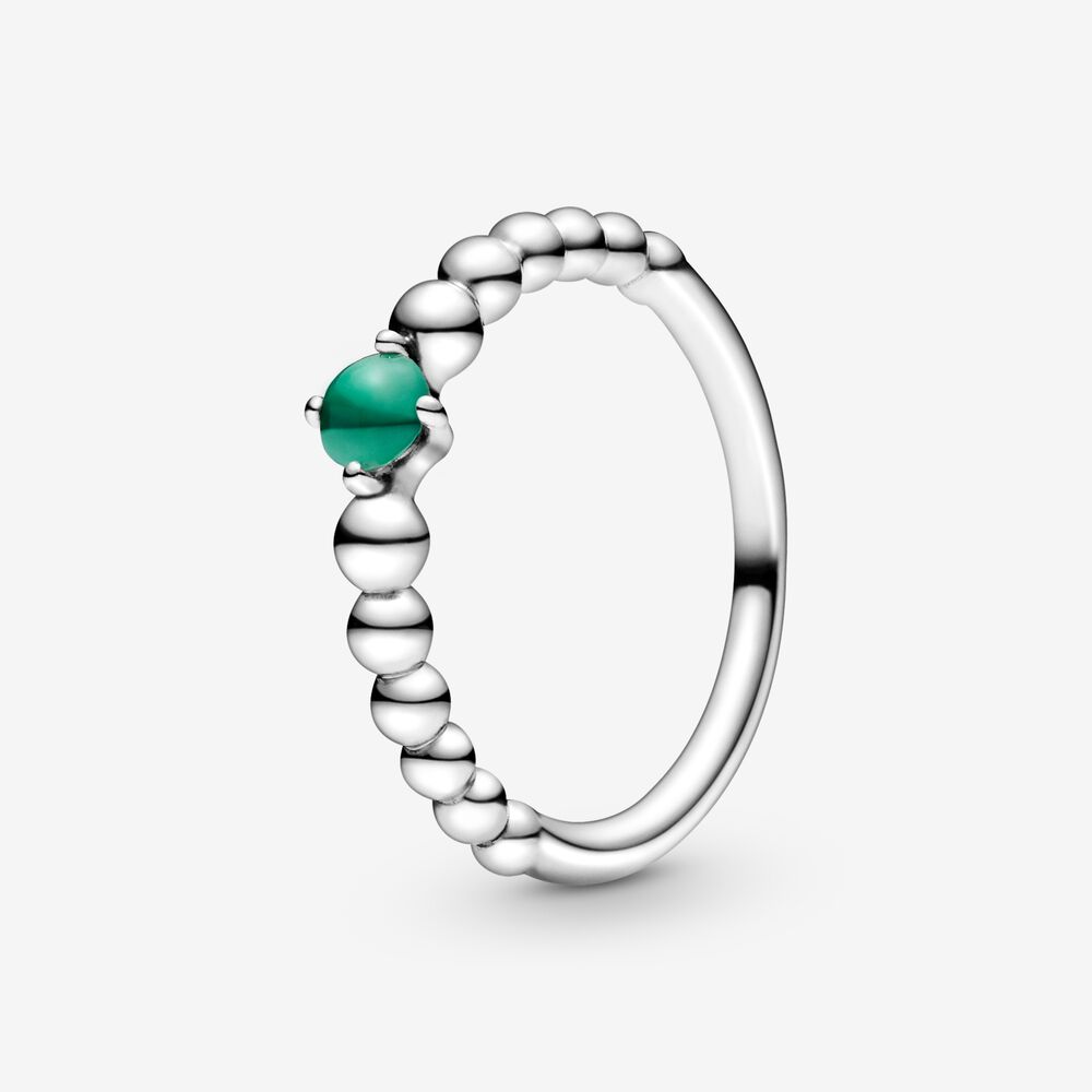 FINAL SALE - Pandora Birthstone May Rainforest Green Beaded Ring, size 7