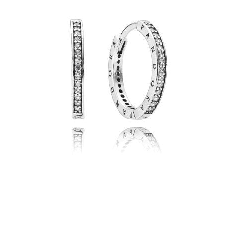 Pandora Sparkle & Pandora Logo Hoop Earrings