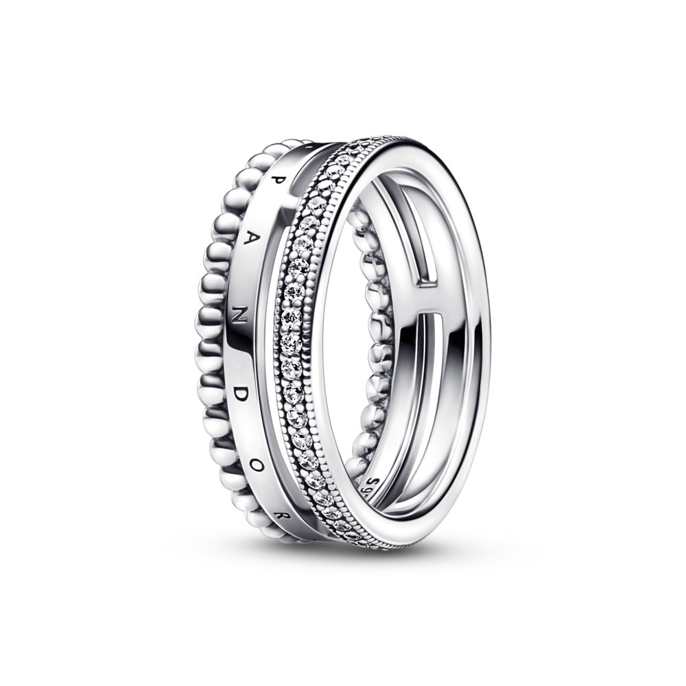 Pandora Signature Logo Pavé & Beads Ring, Size 6