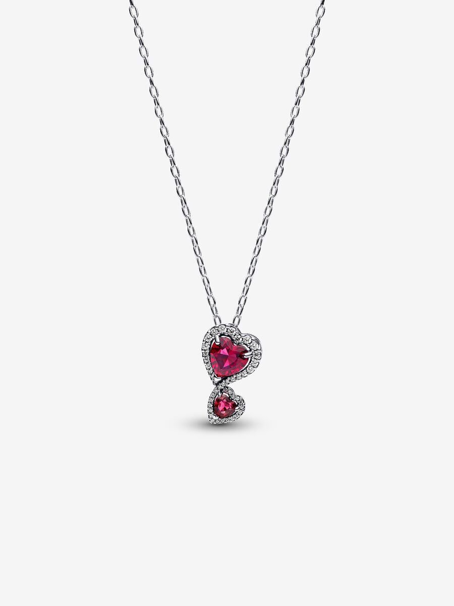 Pandora Red Halo Hearts Pendant Necklace, 23.6"
