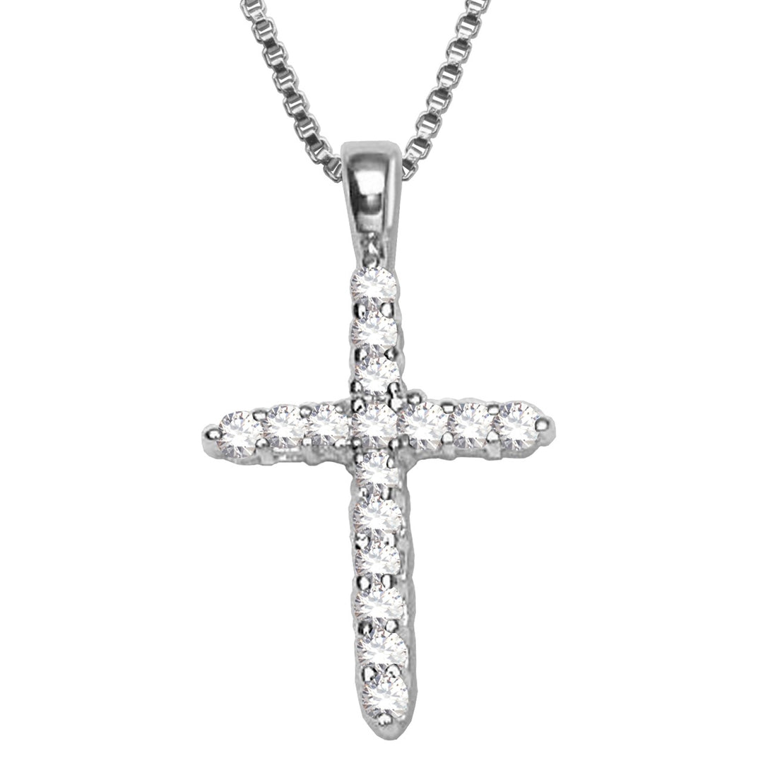 ELLE Rhodium-Plated Cubic Zirconia Cross Pendant