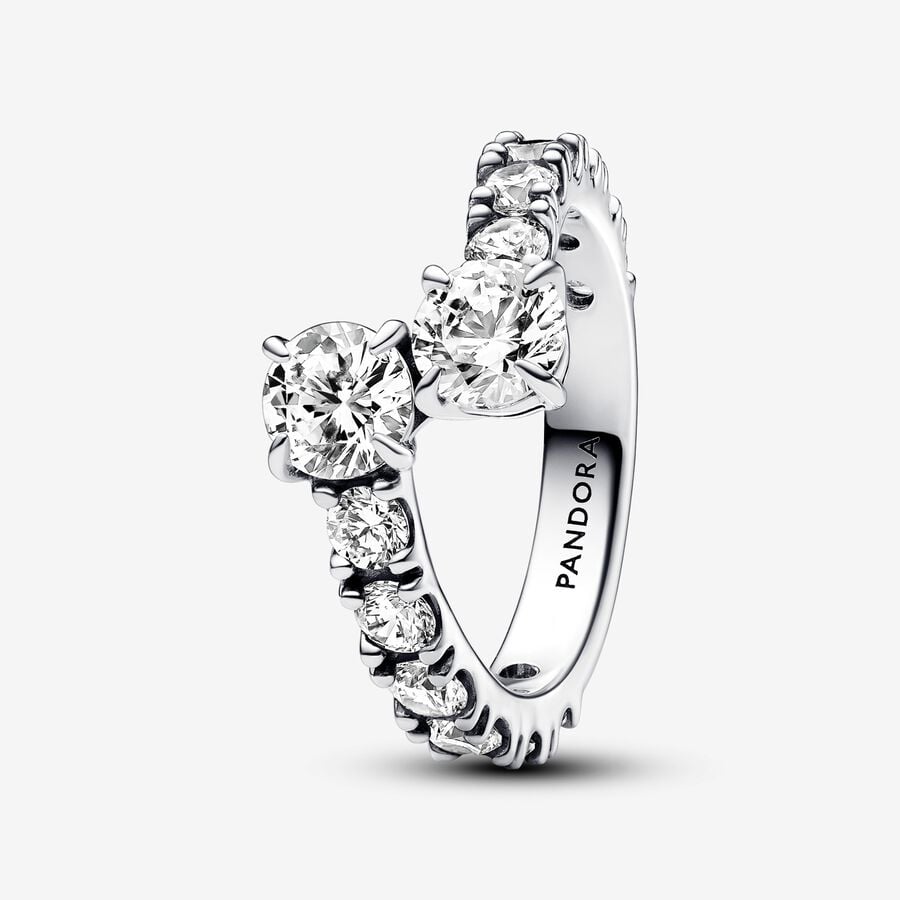 Pandora Sparkling Overlapping Band Ring, Size 7.5