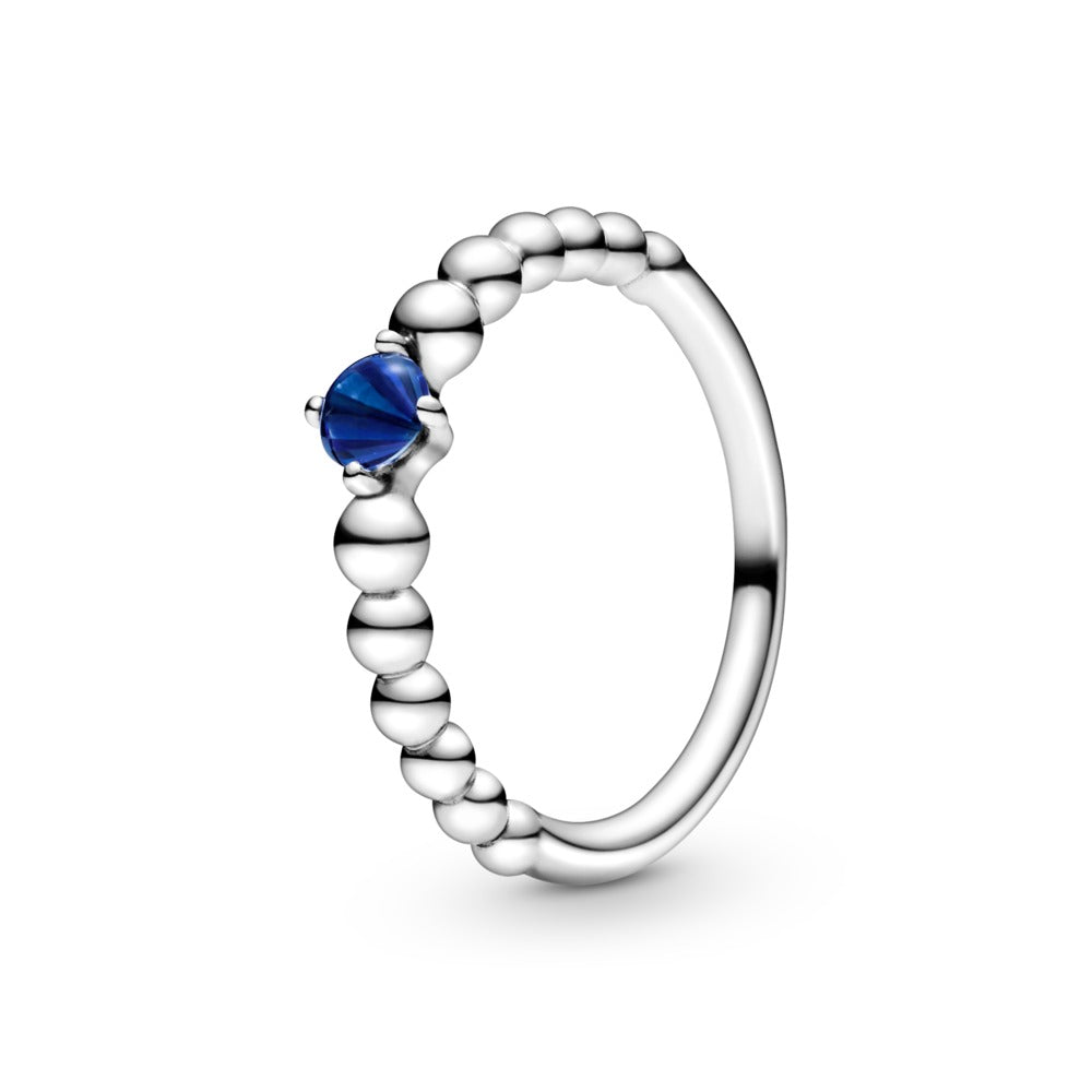 FINAL SALE - September Sea Blue Beaded Ring, size 7.5