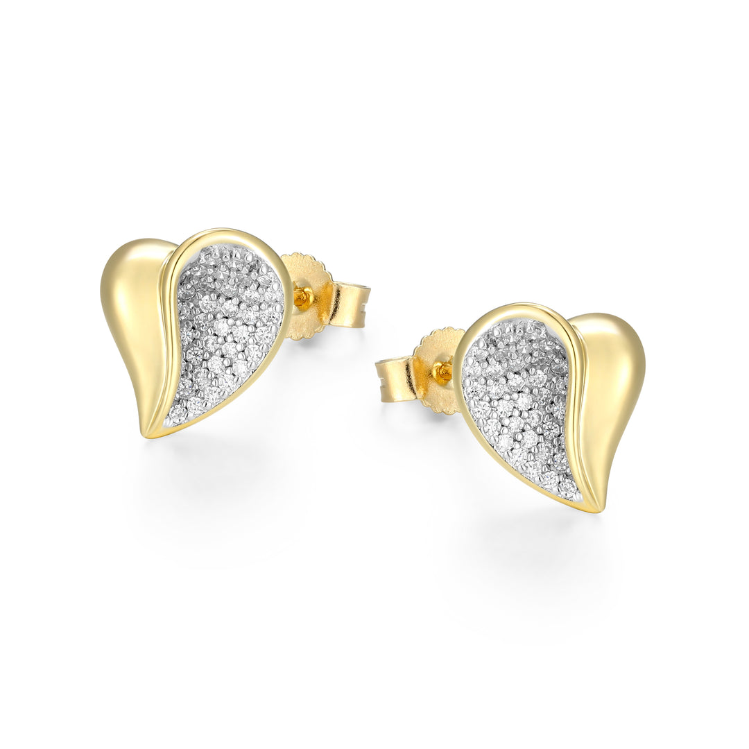 ELLE "Amour" Two-Tone Sterling Silver Heart Stud Earrings