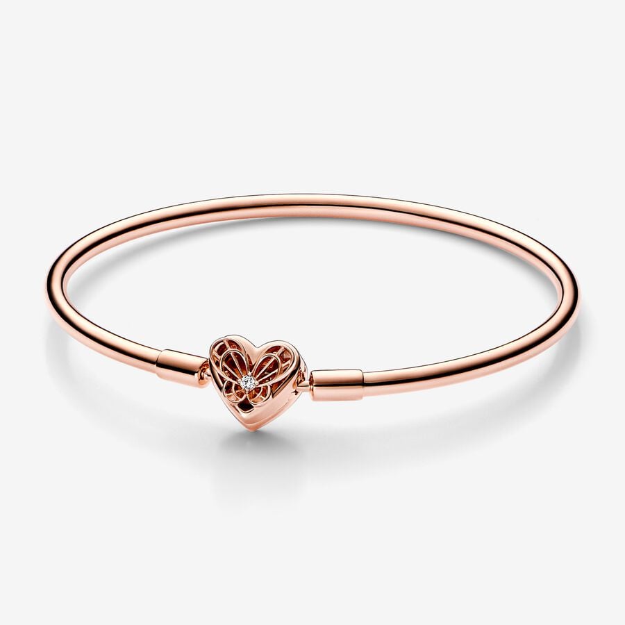 Pandora Moments Heart & Butterfly Bangle, 7.5"