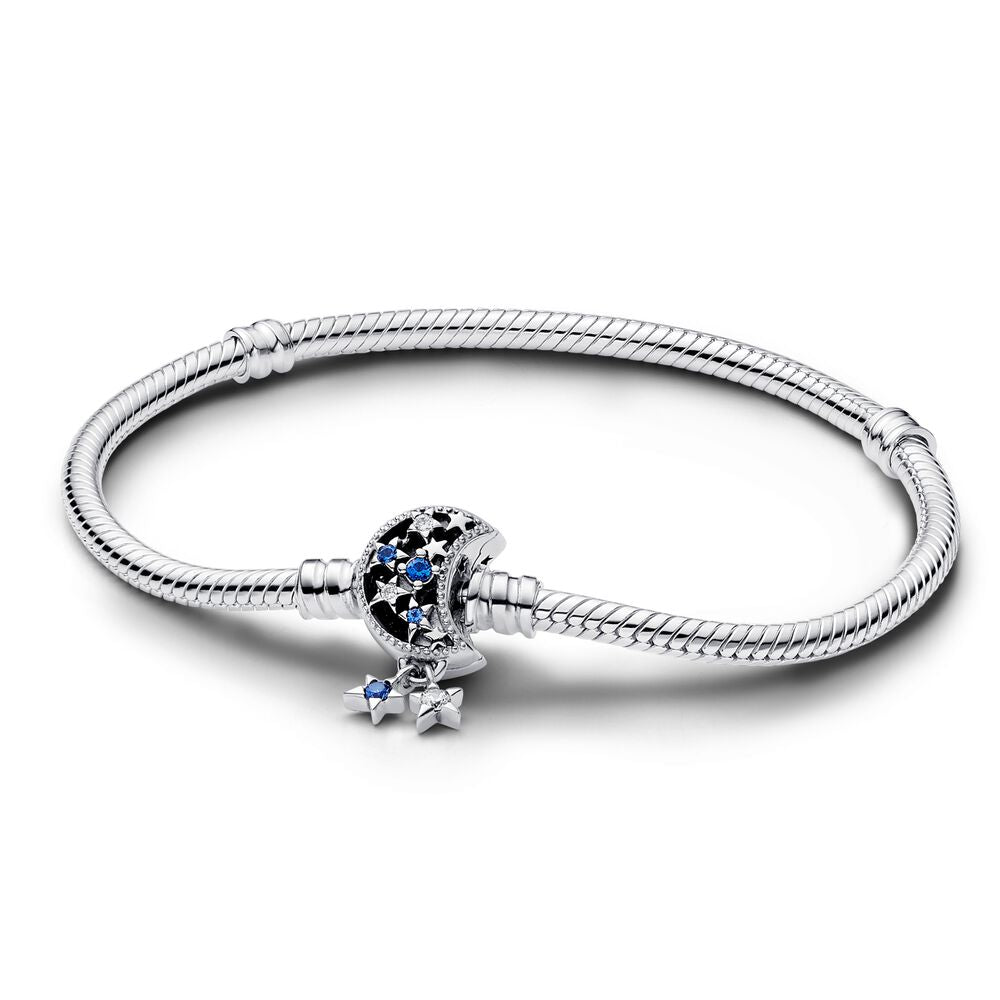Pandora Moments Sparkling Moon Clasp Snake Chain Bracelet, 7.5"