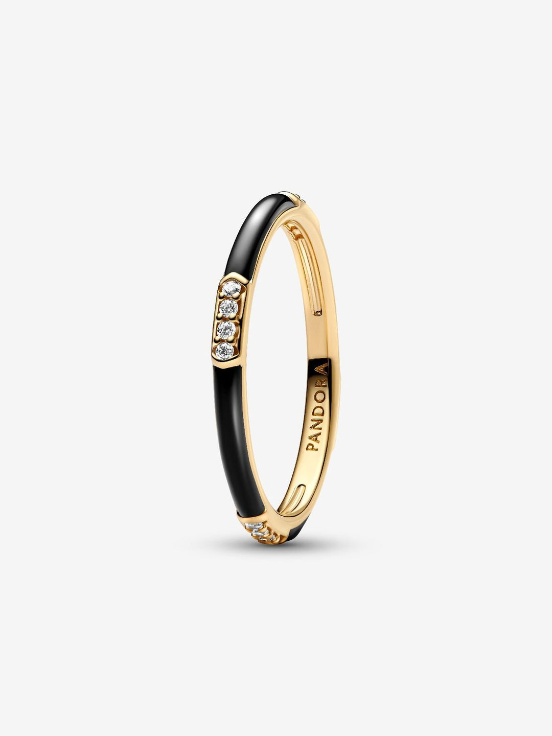 Pandora Black Enamel & Stones Ring, Size 5