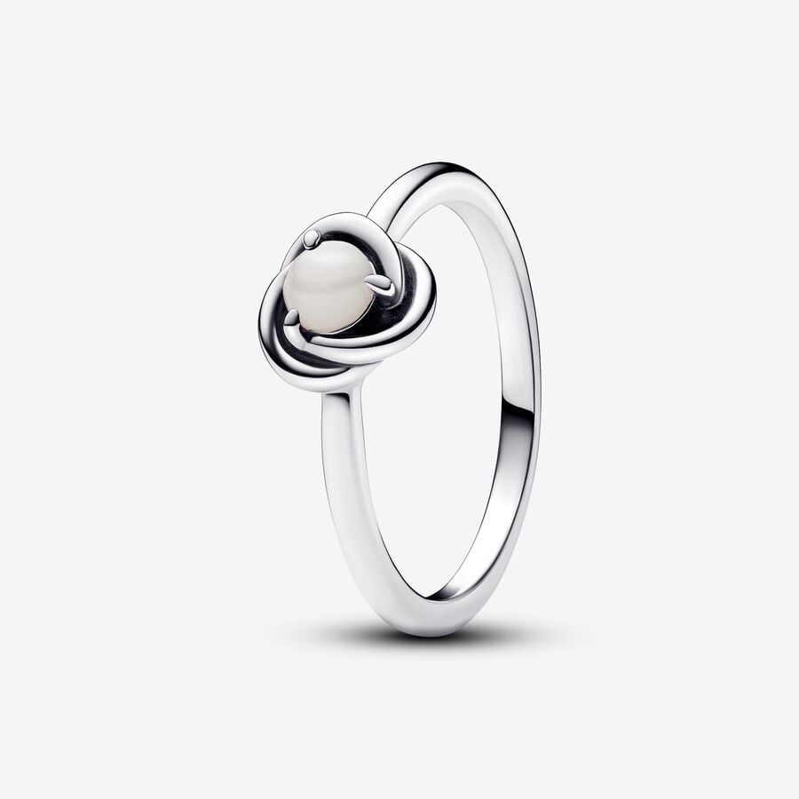 FINAL SALE - Pandora June White Bioresin Man-Made Mother of Pearl Eternity Circle Ring, Size 7