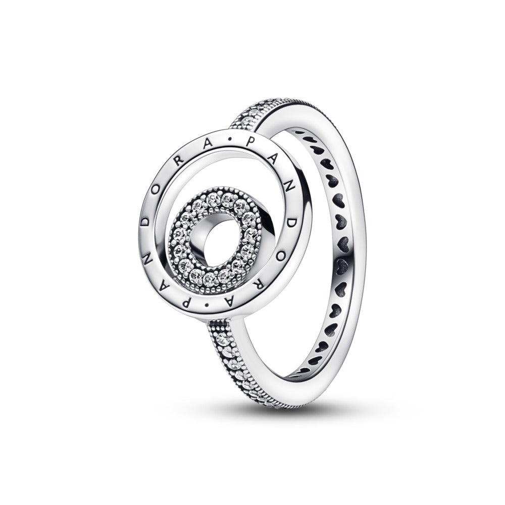 FINAL SALE - Pandora Signature Logo Circles Pavé Ring, size 6