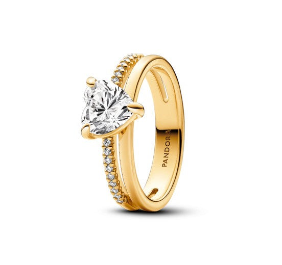 Pandora Double Band Heart Ring, size 6.0