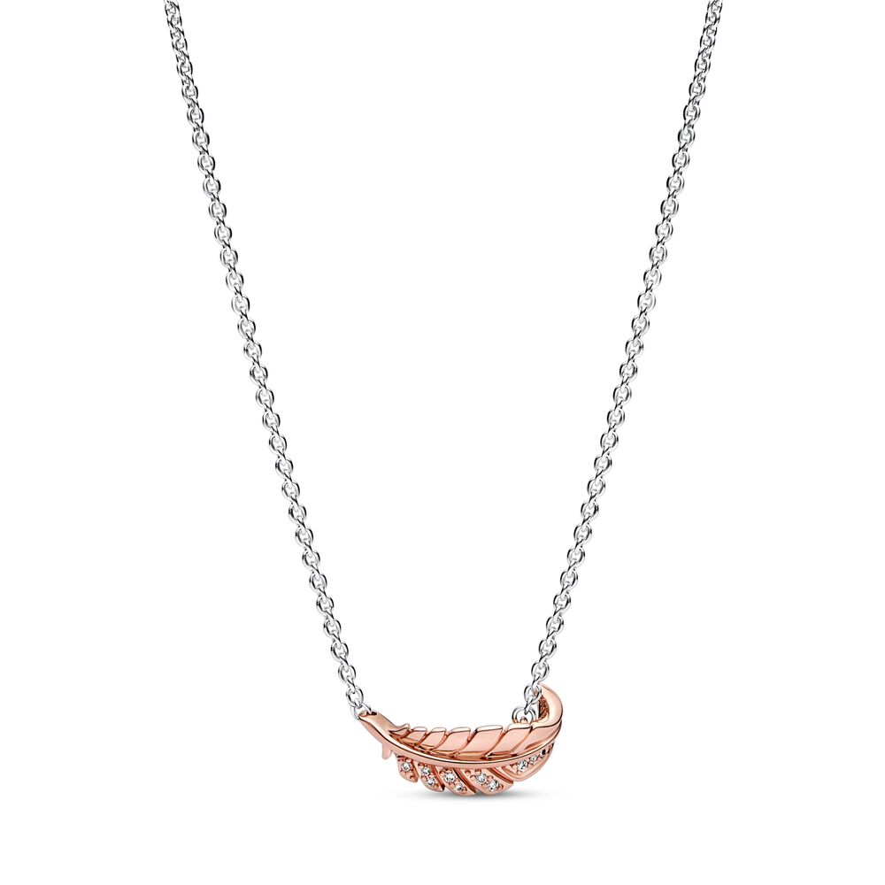Pandora Two-Tone Floating Curved Feather Collier Necklace