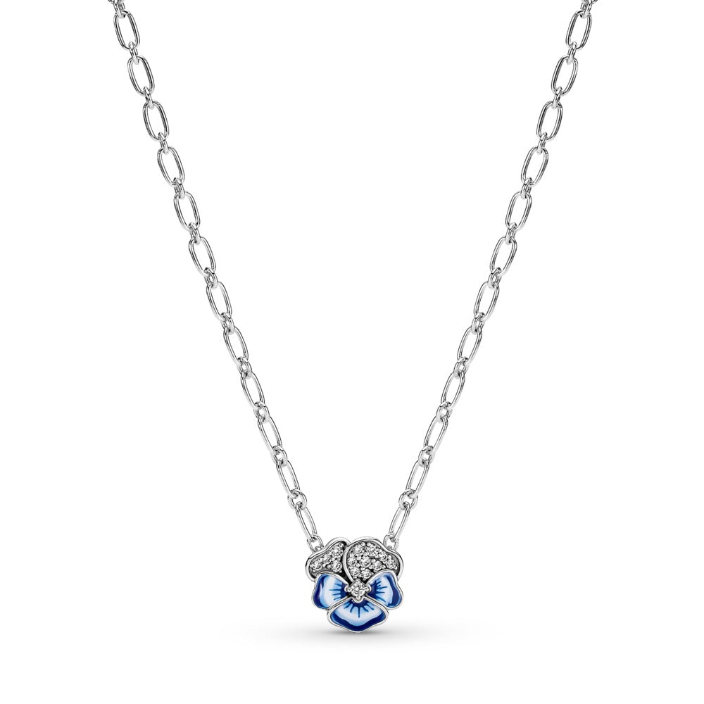 Pandora Blue Pansy Flower Pendant Necklace, 19.7"