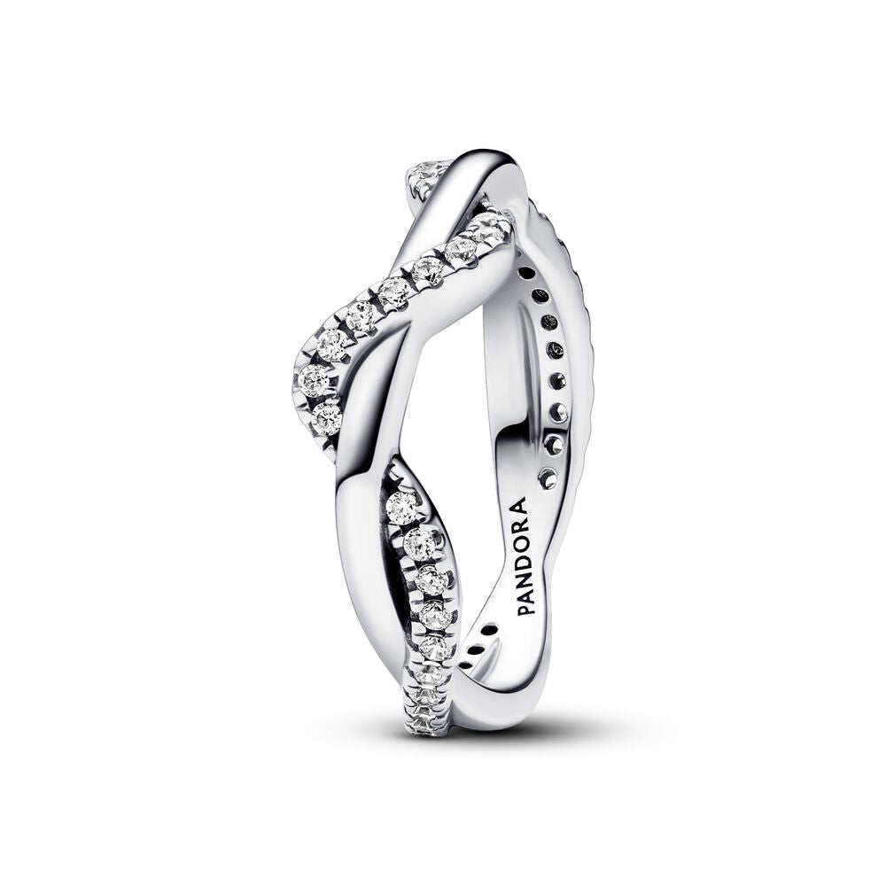 Pandora Sparkling Intertwined Wave Ring, size 6.0