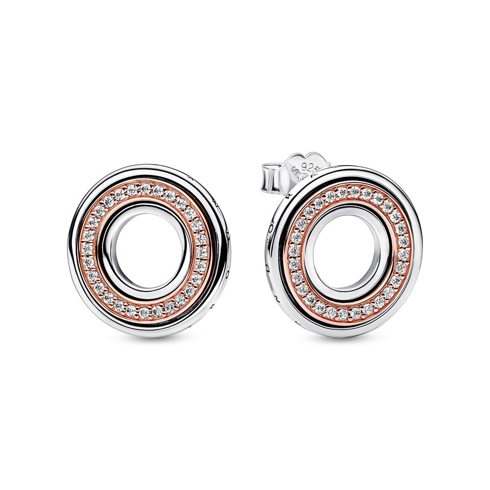 FINAL SALE - Pandora Signature Two tone Logo & Pavé Stud Earrings