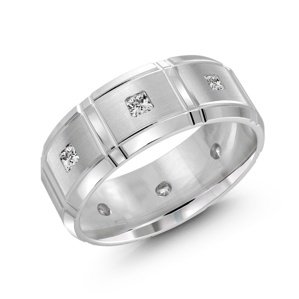 Mardini Executif - Patterned and Diamond 8MM Gold Ring