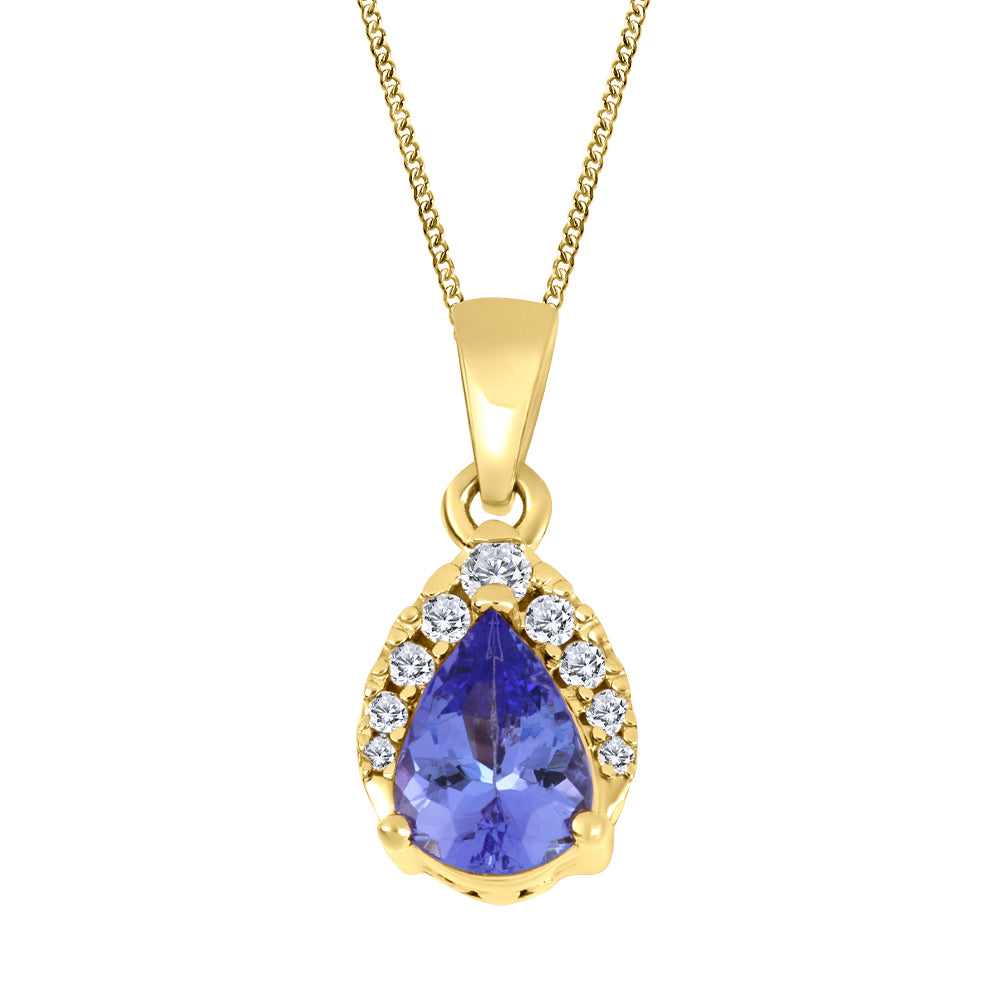10 Karat Tanzanite & Diamond Drop Necklace