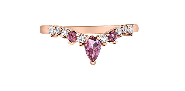 10K Pink Tourmaline & Diamond Chevron Ring
