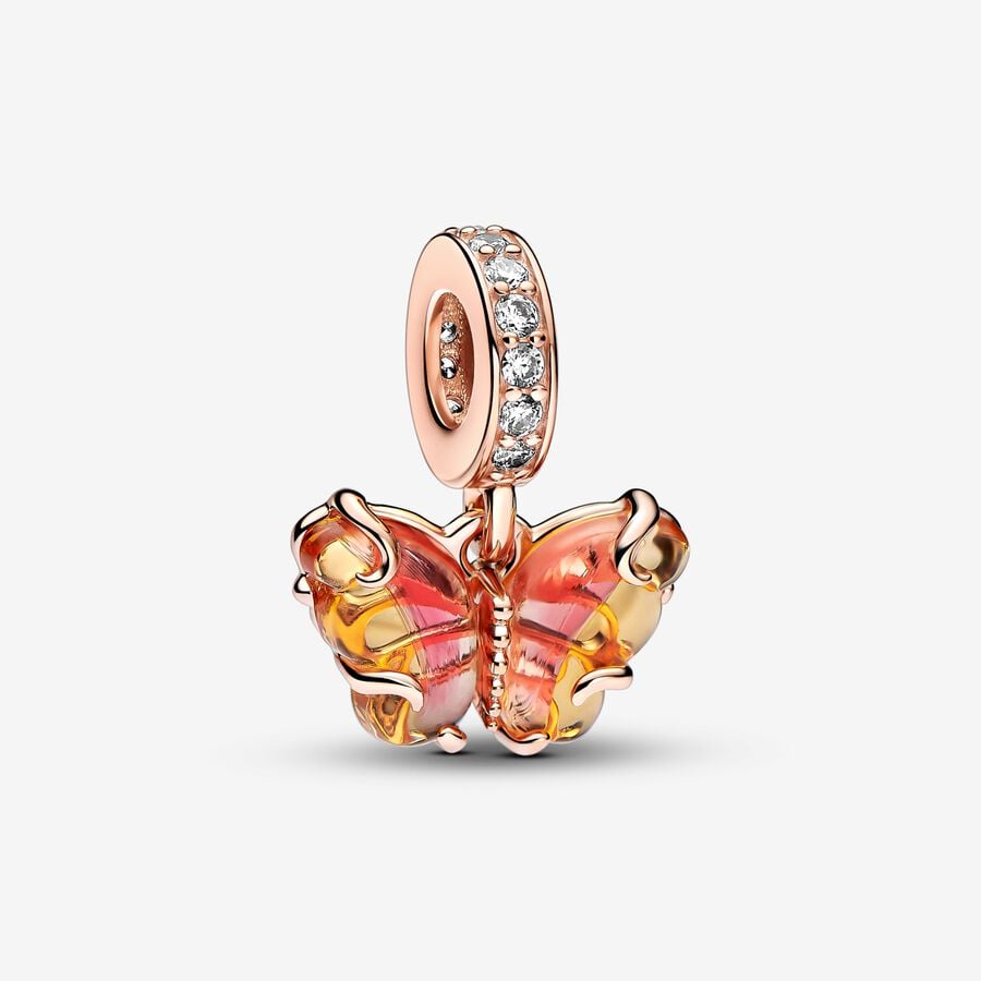 FINAL SALE- Pandora Pink & Yellow Murano Glass Butterfly Dangle Charm