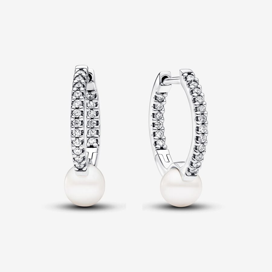 Pandora Sterling Silver Pearl Hoop Earrings