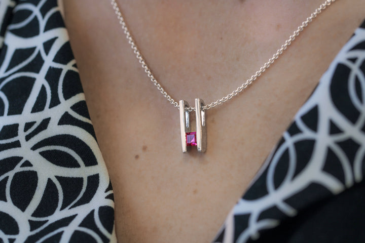 Double Bar Birthstone Pendant, January