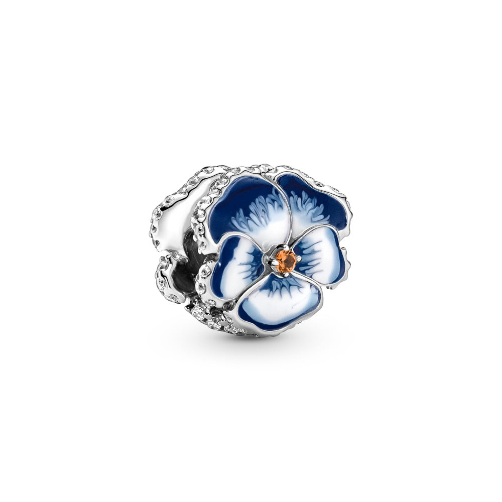 Pandora Blue Pansy Flower Charm