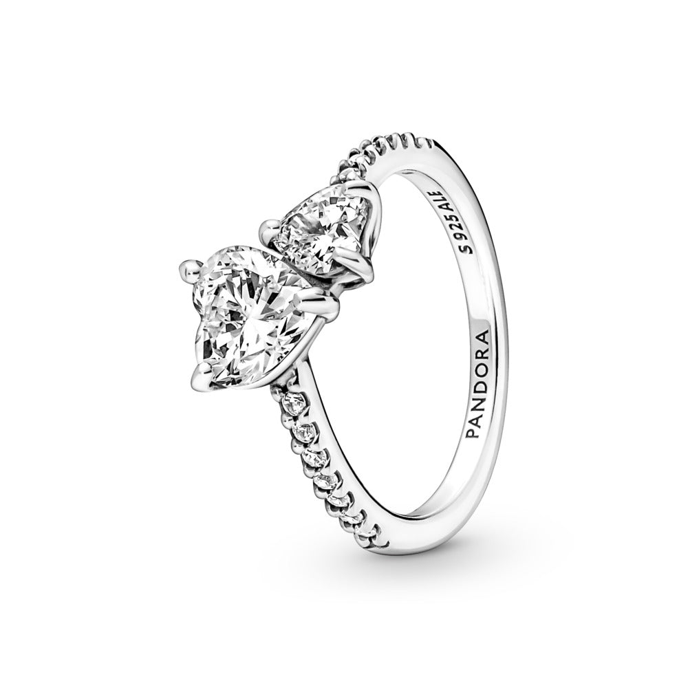 Pandora Double Heart Sparkling Ring, Size 6