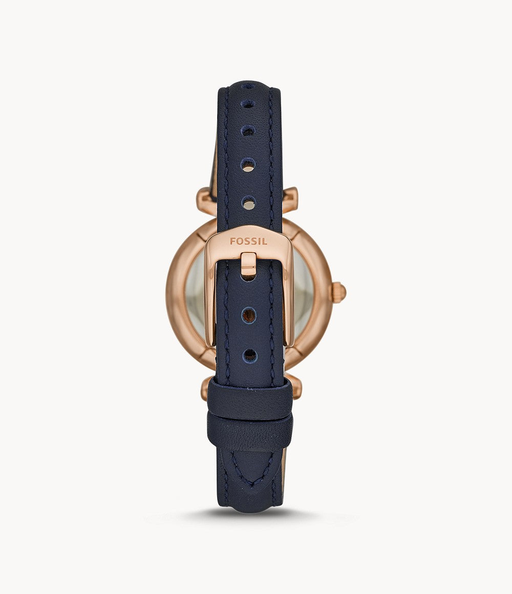 Fossil Carlie Mini Three-Hand Navy Leather Watch