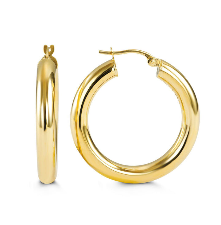 10K Round Tube 4MM Hoop Earrings