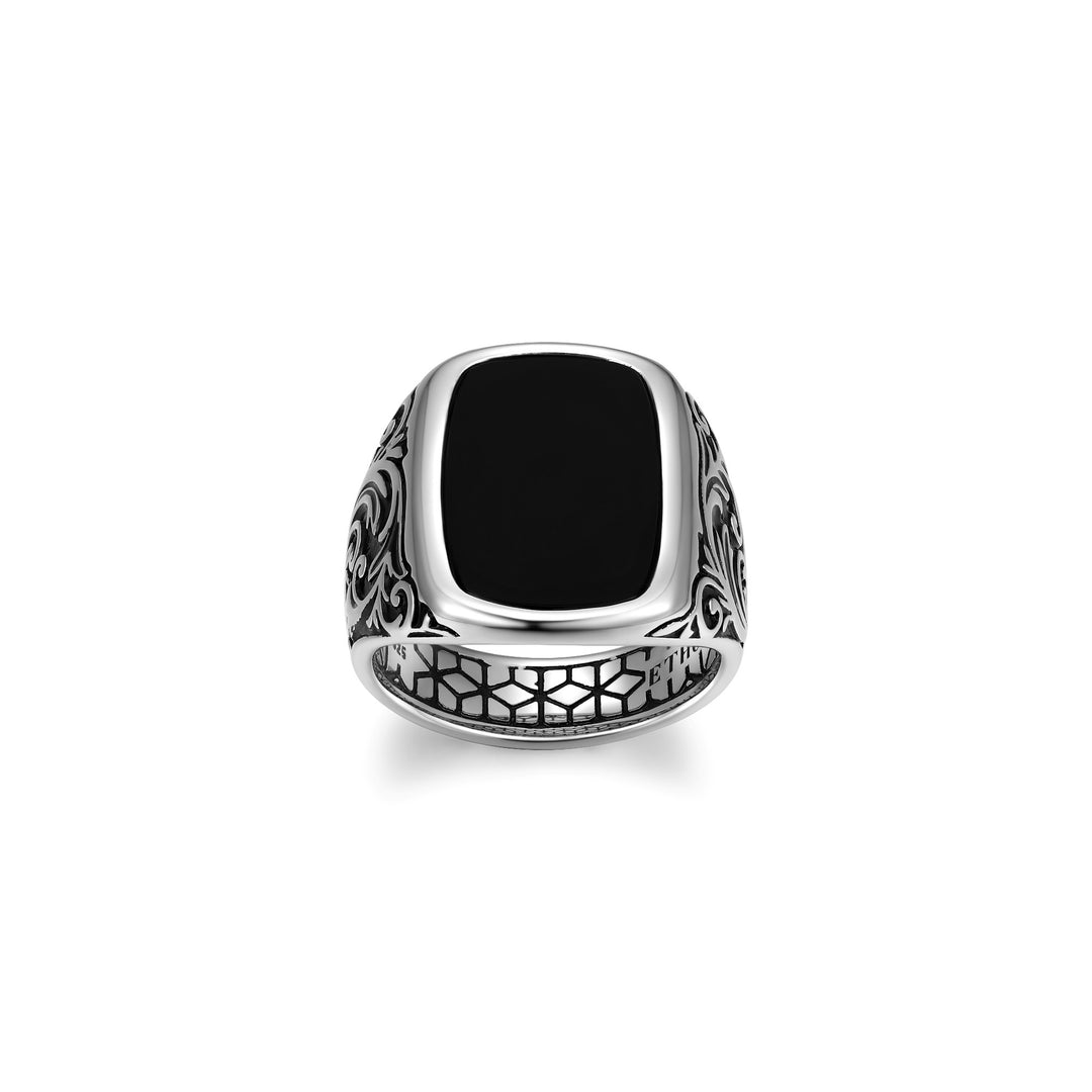 ETHOS "Chisel" Silver Black Agate Intaglio Ring