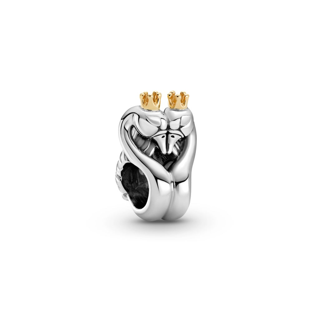 RETIRED - FINAL SALE - Pandora Two-tone Swans & Heart Charm