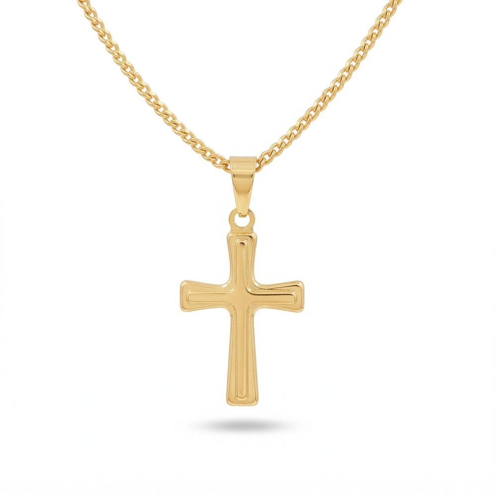 10K Yellow Gold 19x12mm Fancy Raised Center Cross Pendant