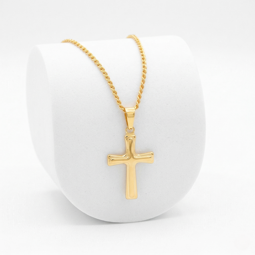 10K Yellow Gold 19x12mm Fancy Raised Center Cross Pendant