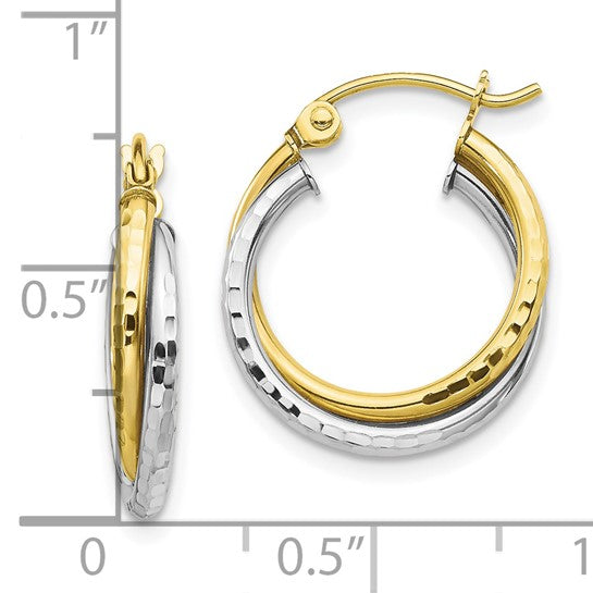 10K Two-Tone Textured Twist Hoop Earrings