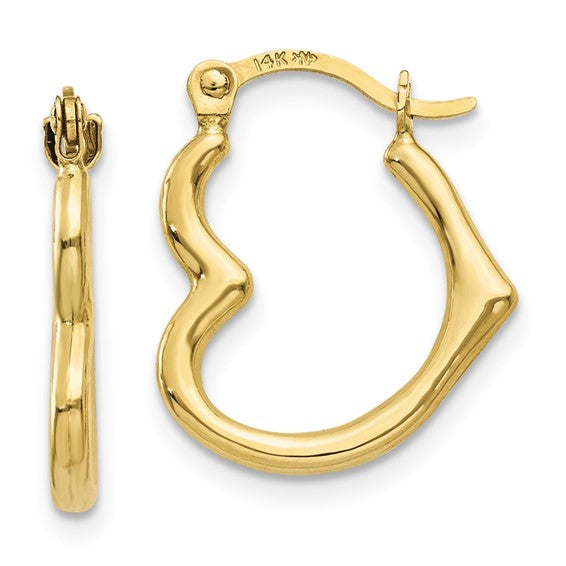 10K Heart Shaped 16MM Hoop Earrings
