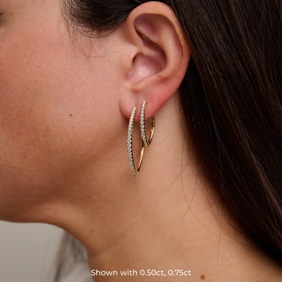 14k Gold V-Shaped Diamond Hoop Earrings. 0.50tdw