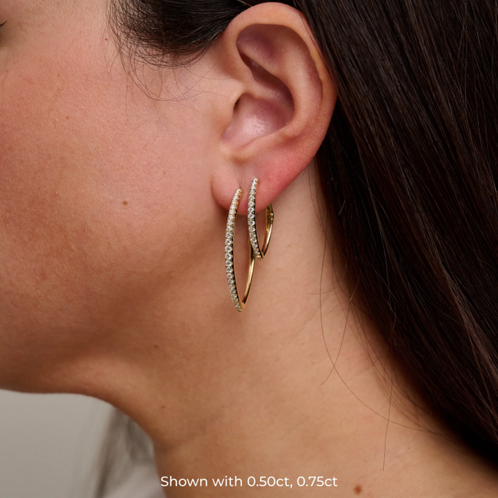 14k Gold V-Shaped Diamond Hoop Earrings. 0.50tdw