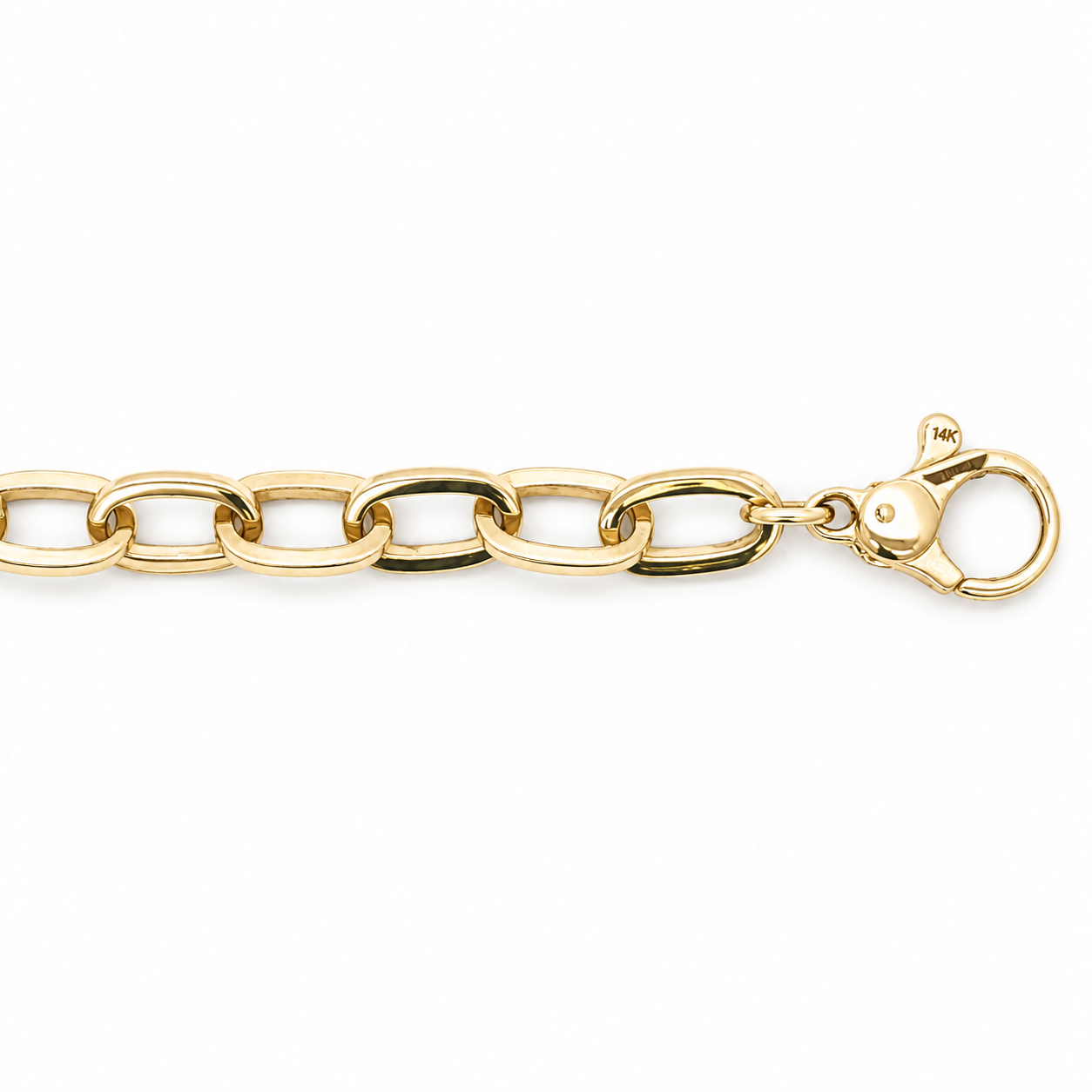 14K Yellow Gold Polished 6.9mm Oval Link 8" Bracelet