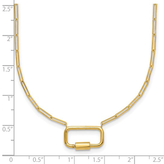 14K Yellow Gold Polished Lock Paperclip Link Chain 16" Necklace