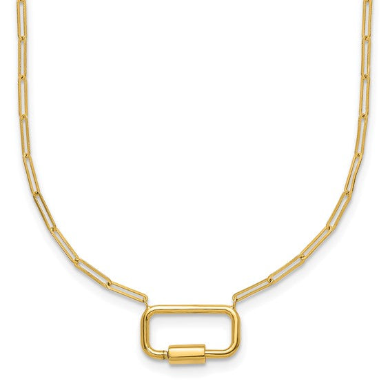 14K Yellow Gold Polished Lock Paperclip Link Chain 16" Necklace
