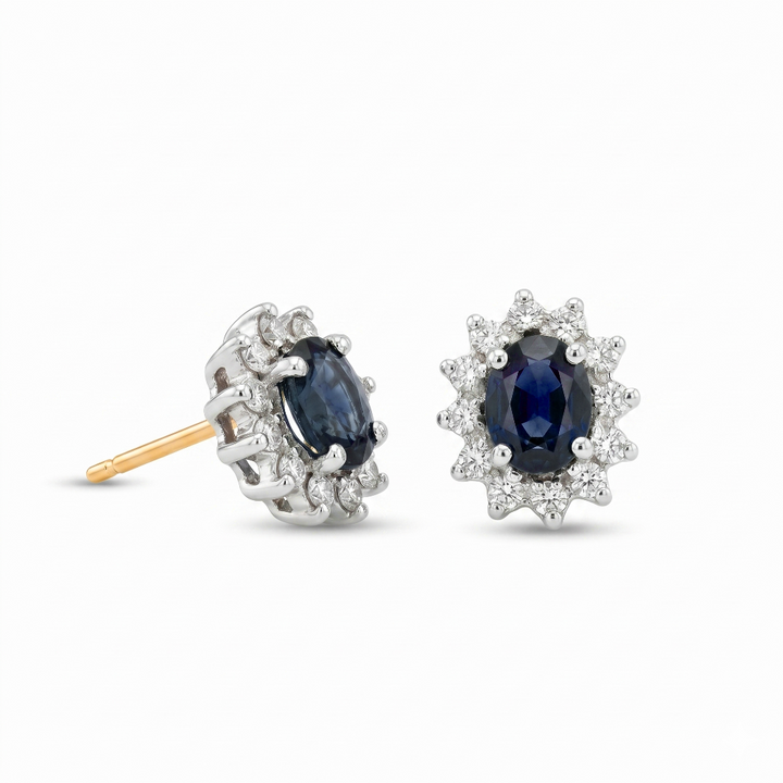 14K Two-Tone Gold Sapphire & Diamond Sunburst Earrings