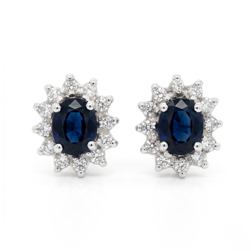 14K Two-Tone Gold Sapphire & Diamond Sunburst Earrings