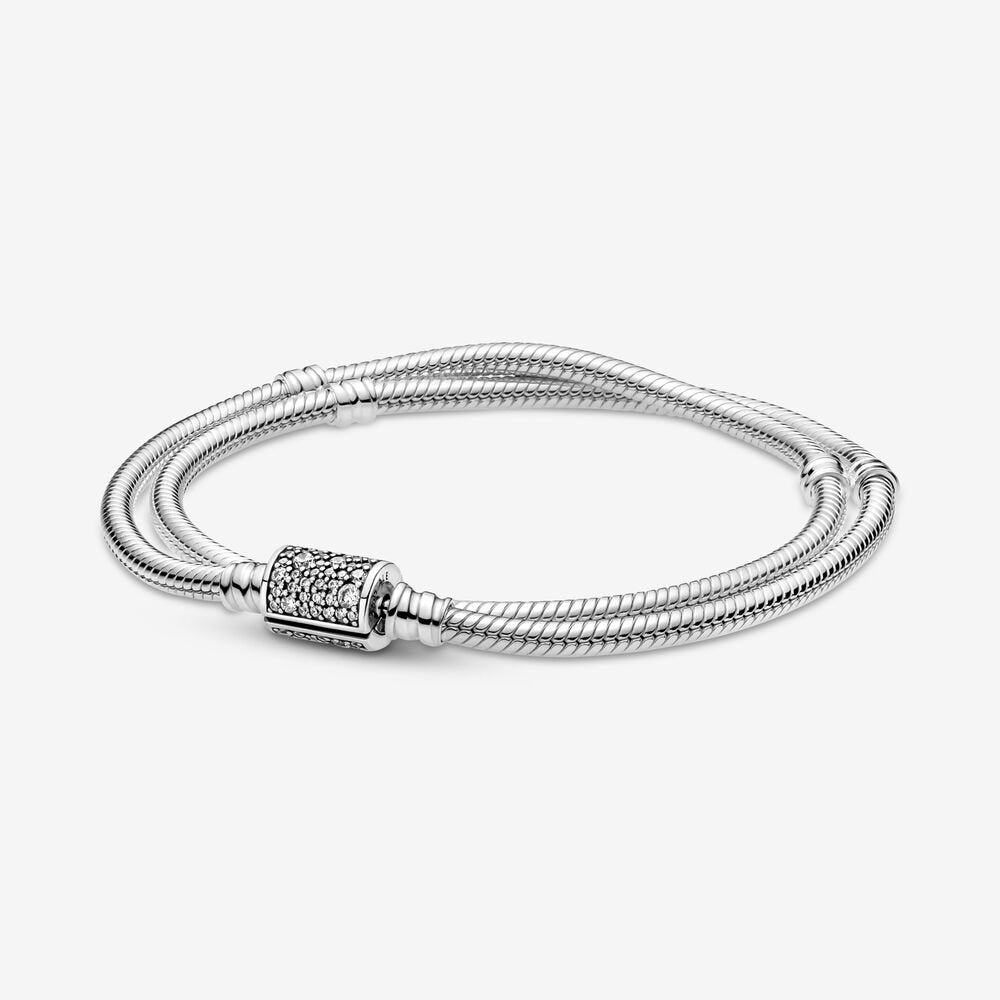 Pandora Moments Double Wrap Barrel Clasp Snake Chain Bracelet/Necklace, 7.5"