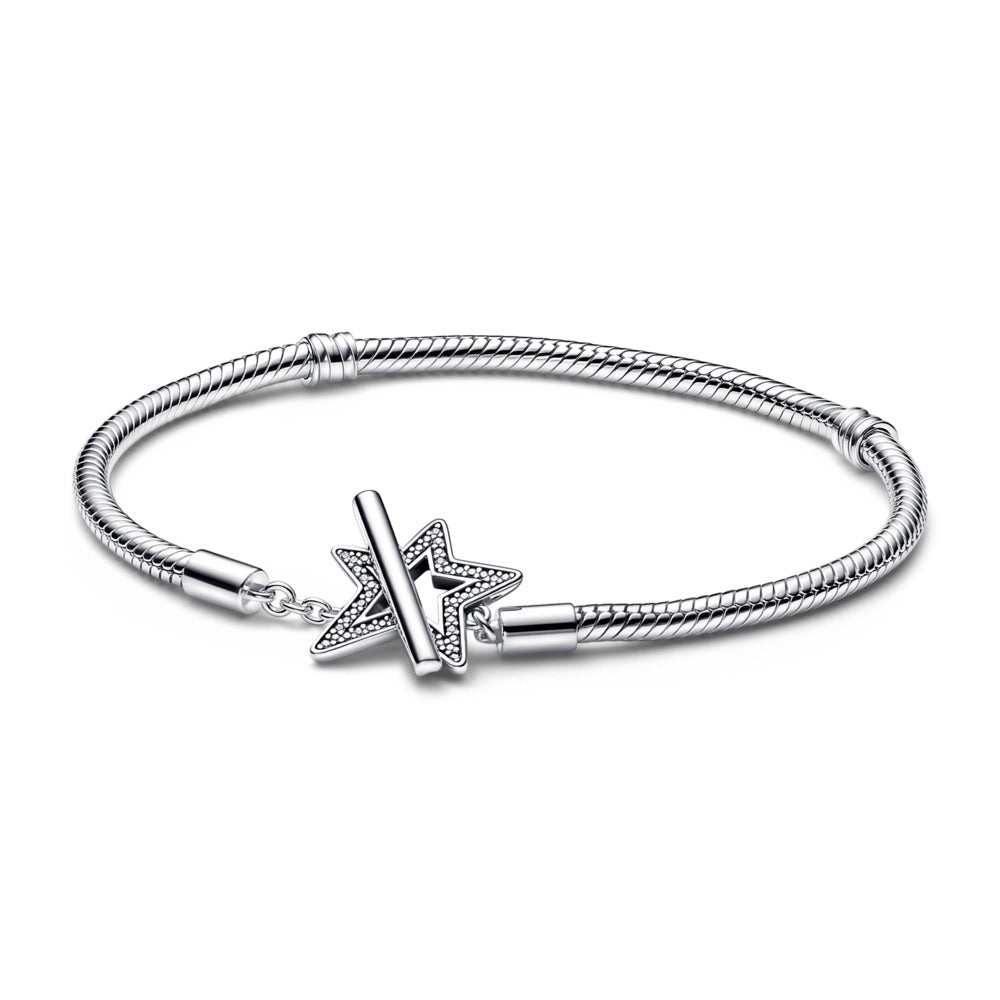 Pandora Moments Asymmetric Star T-bar Snake Chain Bracelet, 7.5"