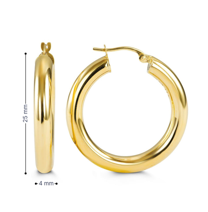 10K Round Tube 4MM Hoop Earrings
