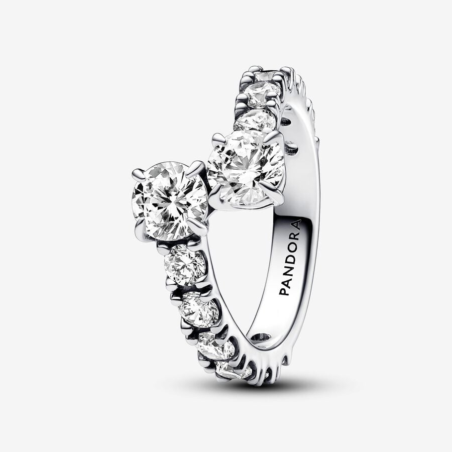 Pandora Sparkling Overlapping Band Ring, Size 10