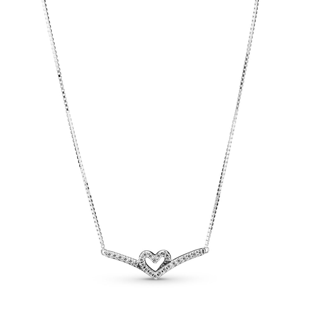 Sparkling Wishbone Heart Collier Necklace, 17.7"