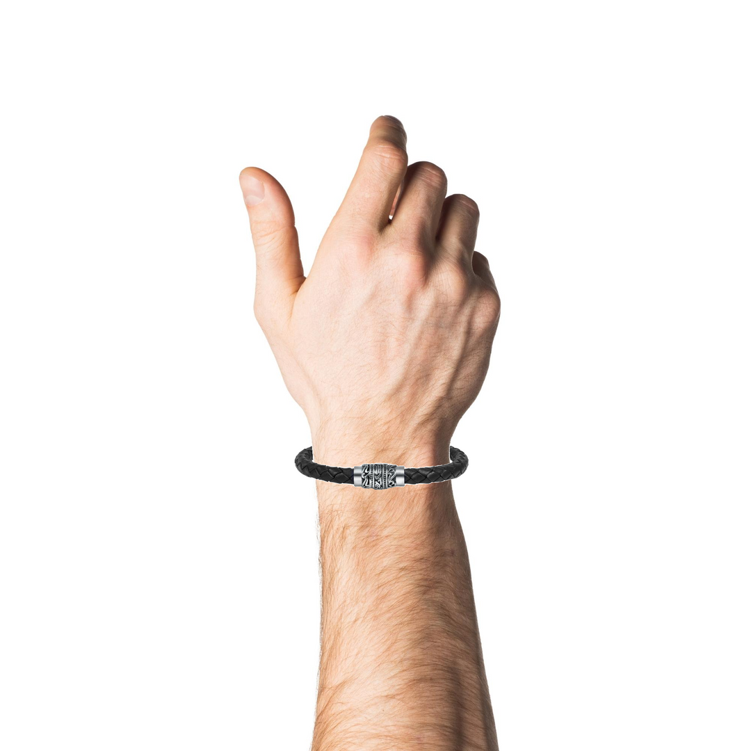 Italgem Steel Braided Leather Bracelet