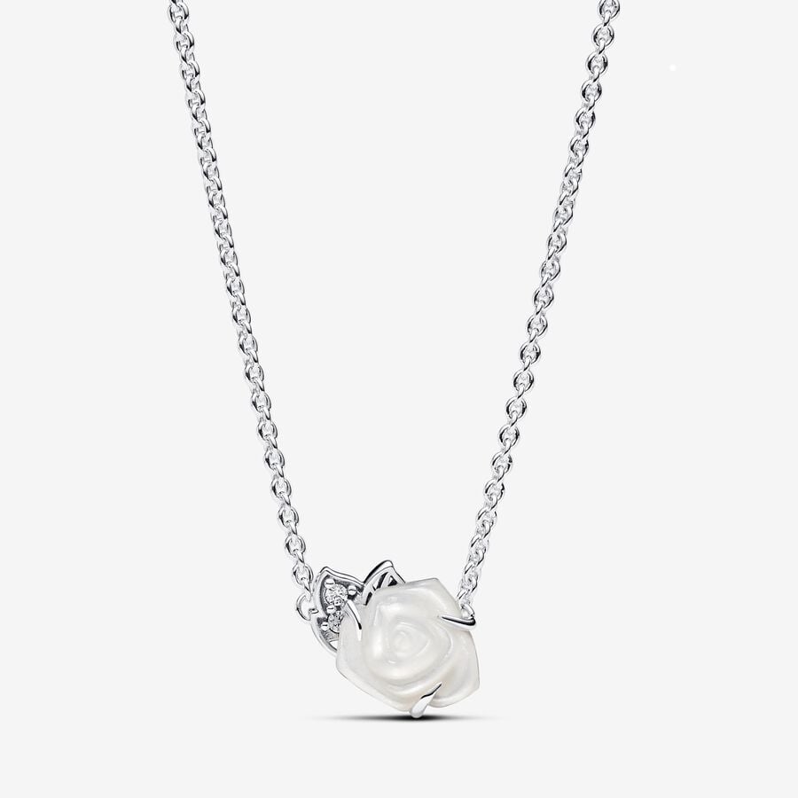 Pandora White Rose in Bloom Collier Necklace, 17.7