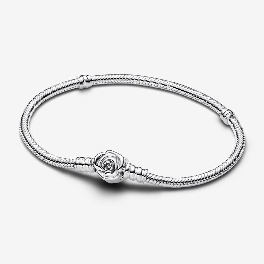 Pandora Moments Rose in Bloom Clasp Snake Chain Bracelet, 7.1"
